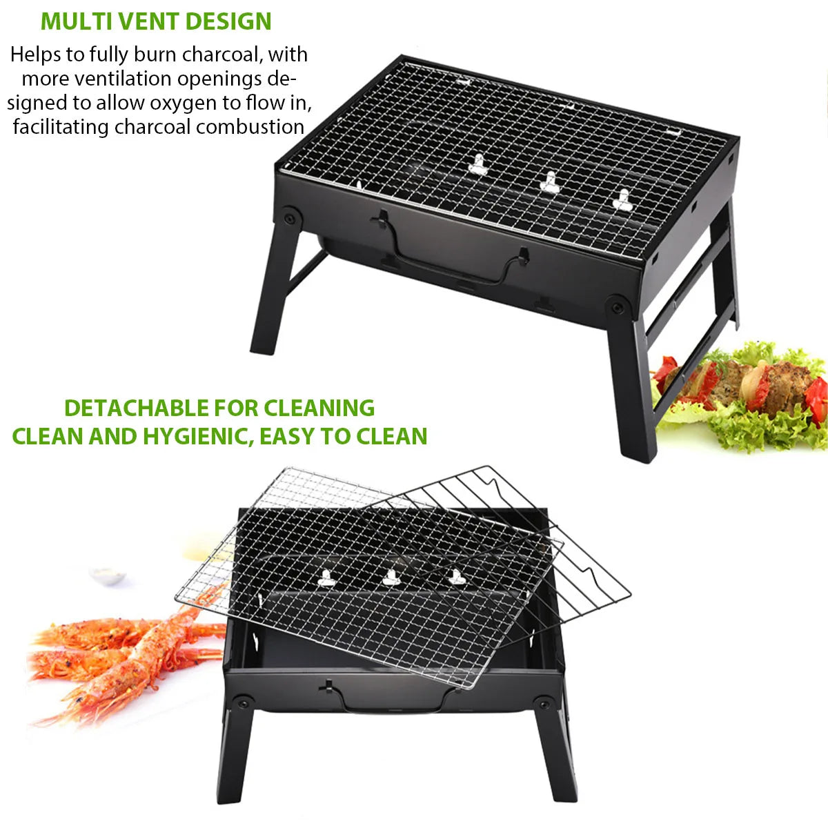 Portable BBQ Charcoal Grill Stainless Steel Small Mini BBQ Tool Kit Outdoor Cooking Camping Picnic Beach Portable BBQ