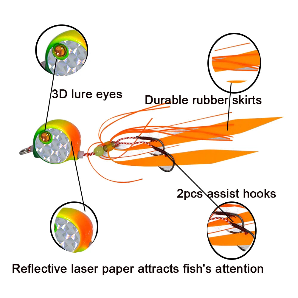 4pcs Metal and Soft Skirt Fishing Lure Madai Jigs 3oz 3.75oz Double Hook Mixed Color Snapper Slider Jigs