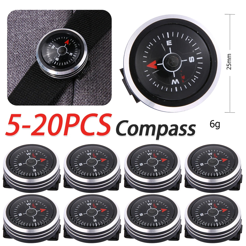 5-20PCS Mini Watch Strap Button Compass Aluminum Alloy Wristwatch Type Navigation Compass Practical Survival Tool for Climbing