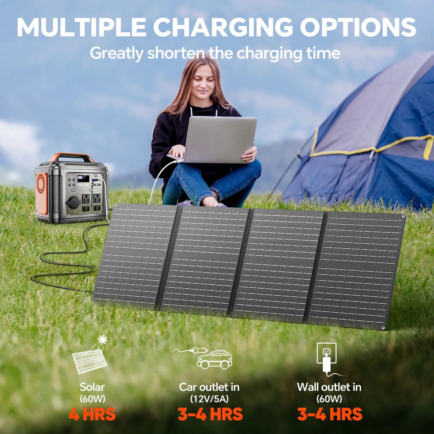 300W Portable Power Station, 296Wh 80000mAh Camping Solar Generator, Emergency Lithium Battery Outages,Black(with Solar Panel)