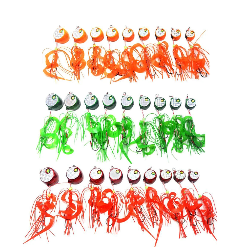 4pcs Metal and Soft Skirt Fishing Lure Madai Jigs 3oz 3.75oz Double Hook Mixed Color Snapper Slider Jigs