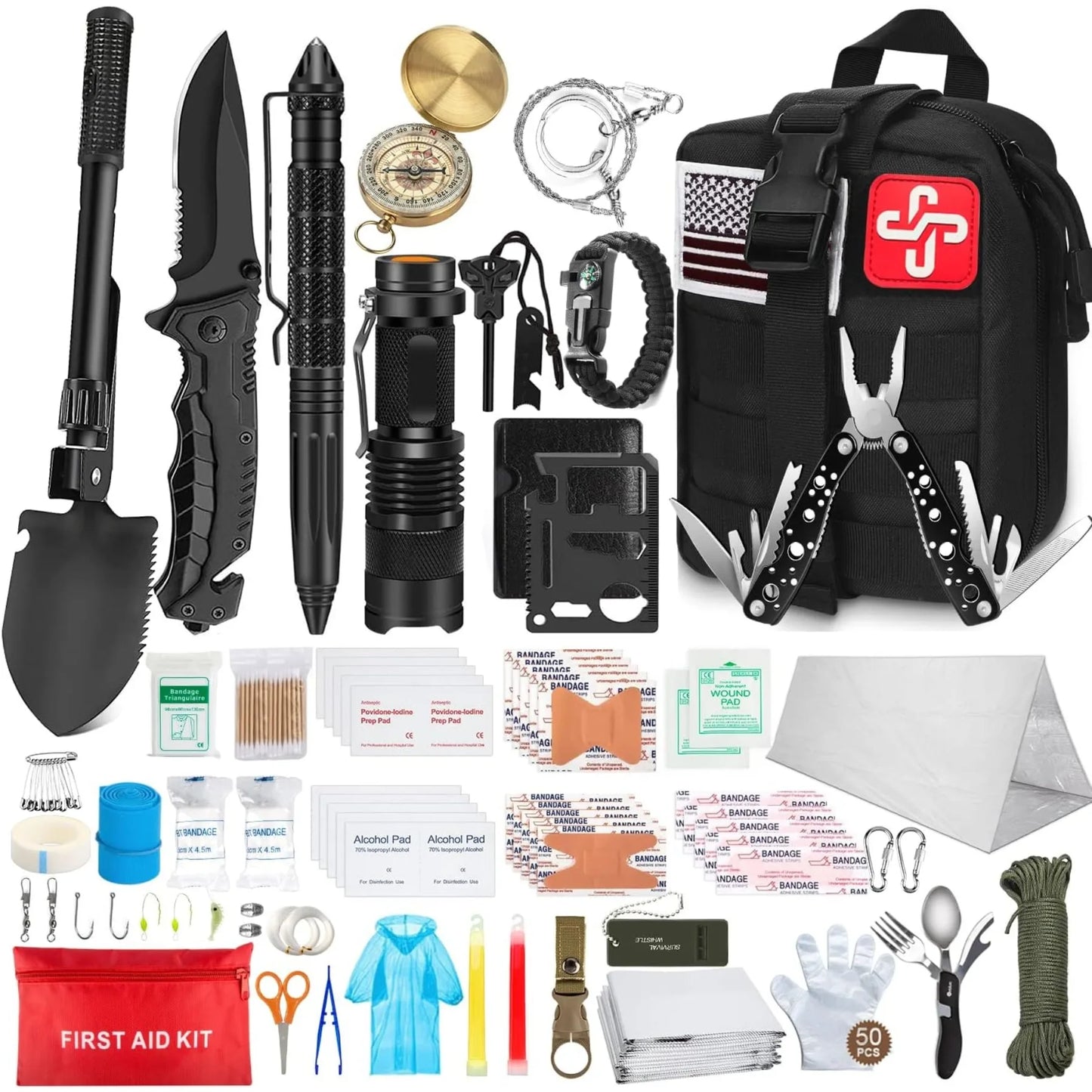 238Pcs Emergency Survival Kit, Professional Survival Gear Tool with Tactical Molle Pouch and Emergency Tent for Earthquake