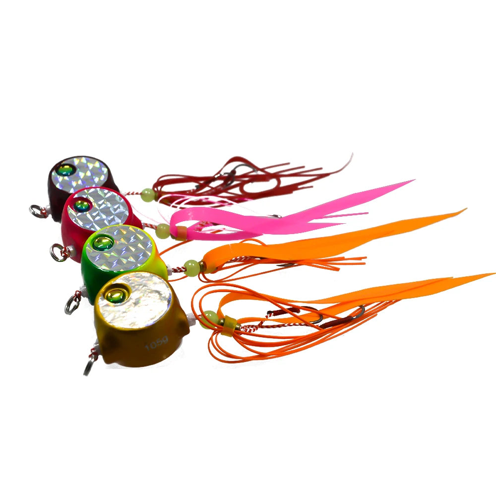 4pcs Metal and Soft Skirt Fishing Lure Madai Jigs 3oz 3.75oz Double Hook Mixed Color Snapper Slider Jigs