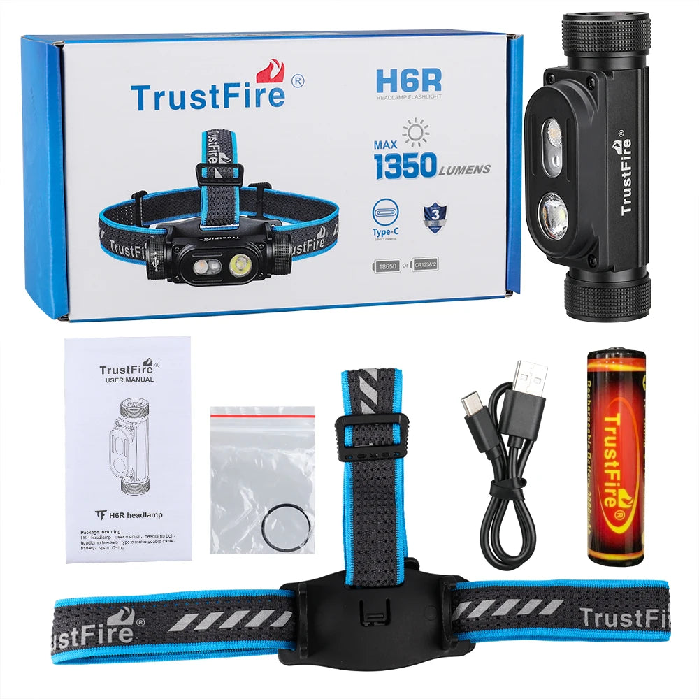 TrustFire H6R Rechargeable Headlamp1350 Lumens Rechargeable head mounted light outdoor hiking headlamp strong light super bright