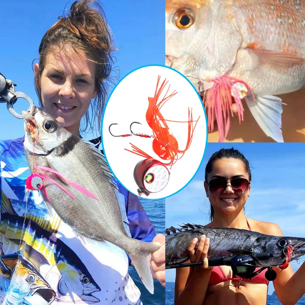 4pcs Metal and Soft Skirt Fishing Lure Madai Jigs 3oz 3.75oz Double Hook Mixed Color Snapper Slider Jigs