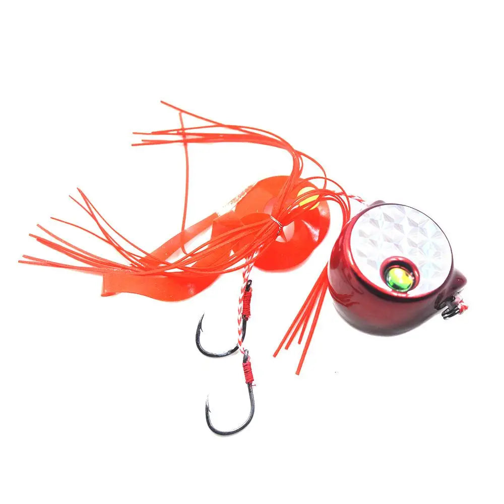 4pcs Metal and Soft Skirt Fishing Lure Madai Jigs 3oz 3.75oz Double Hook Mixed Color Snapper Slider Jigs