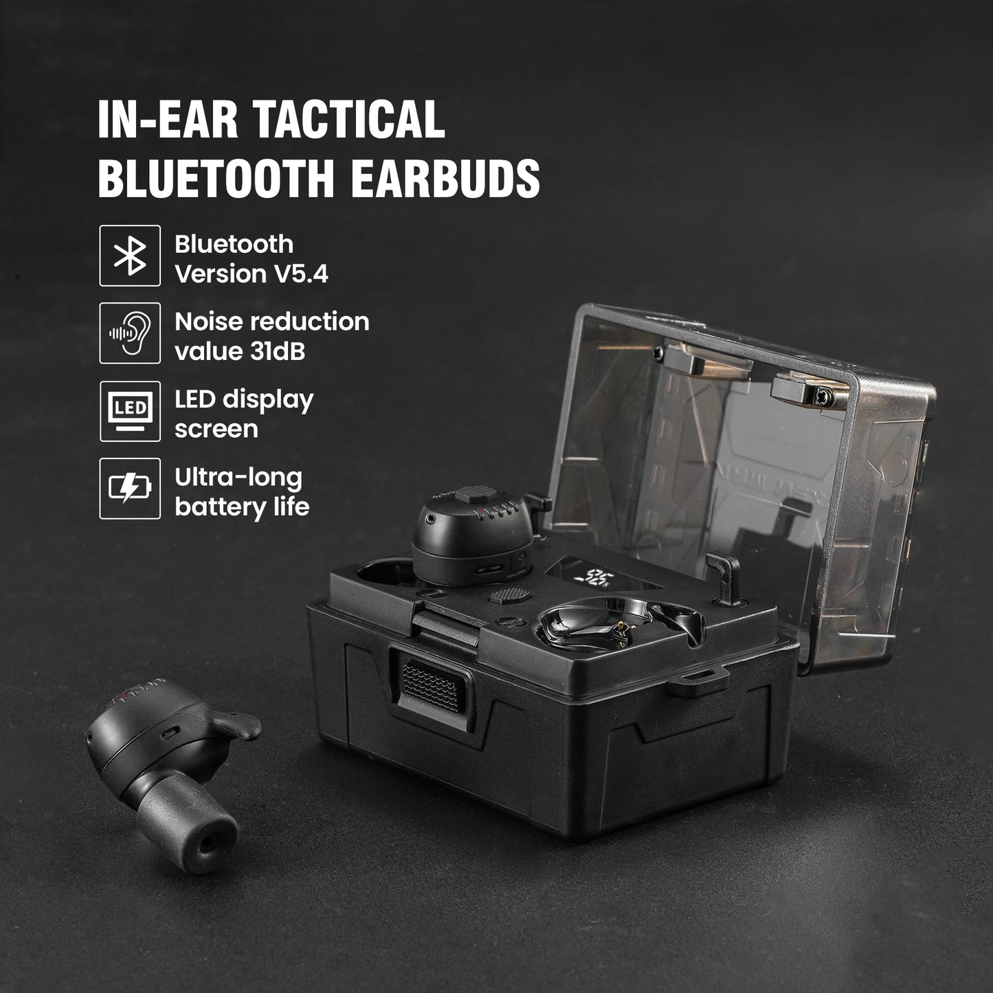 ARMNEXTShooting Earplugs ANC NRR27dBTactical Bluetooth Earbuds with Active Noise Cancelling for Hunting Military Ear Protection